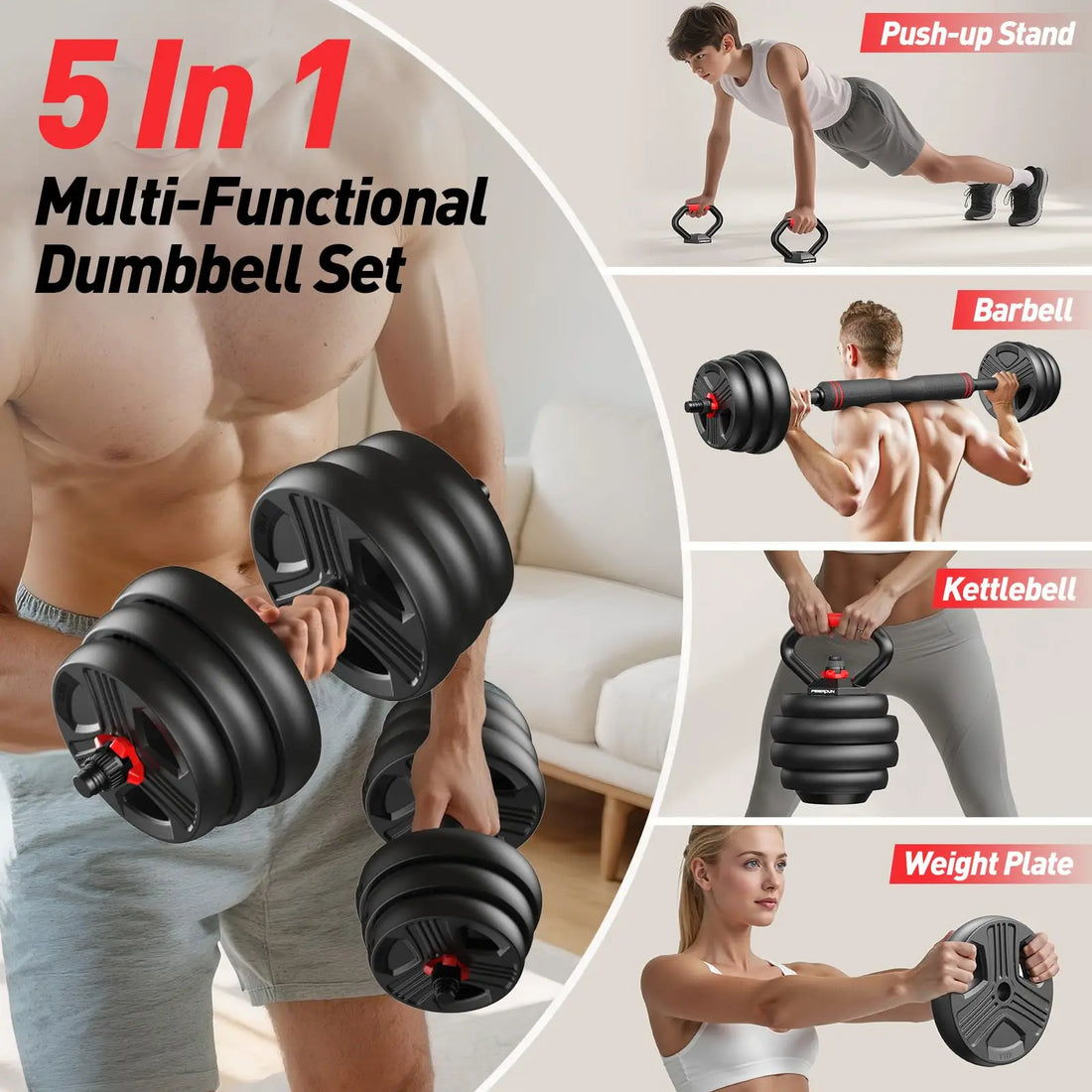 5-in-1 Adjustable Dumbbell Set for Home Gym