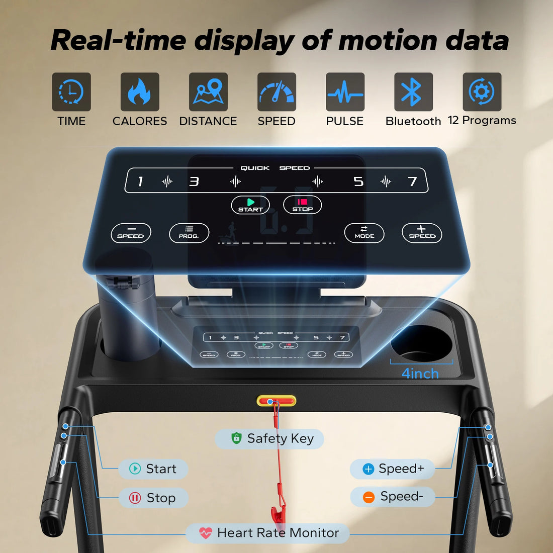 Foldable T12 Treadmill with Incline Shock Cushion