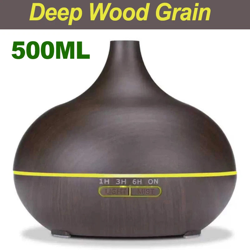 500ML Wood Grain Aromatherapy Humidifier with LED Lights