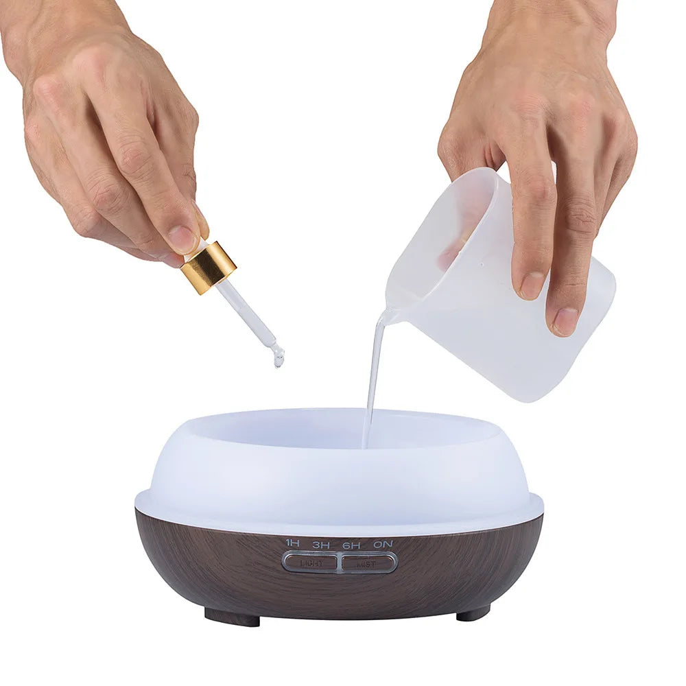 500ML Wood Grain Aromatherapy Humidifier with LED Lights