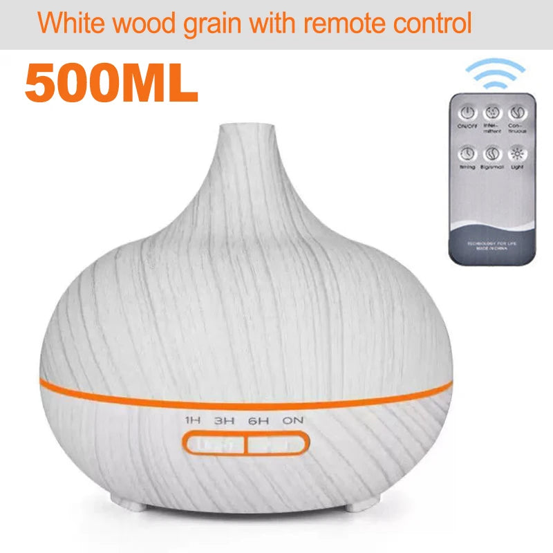 500ML Wood Grain Aromatherapy Humidifier with LED Lights