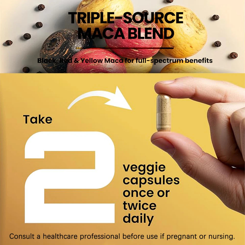 Organic Maca Root Powder Capsules with Peruvian Blend