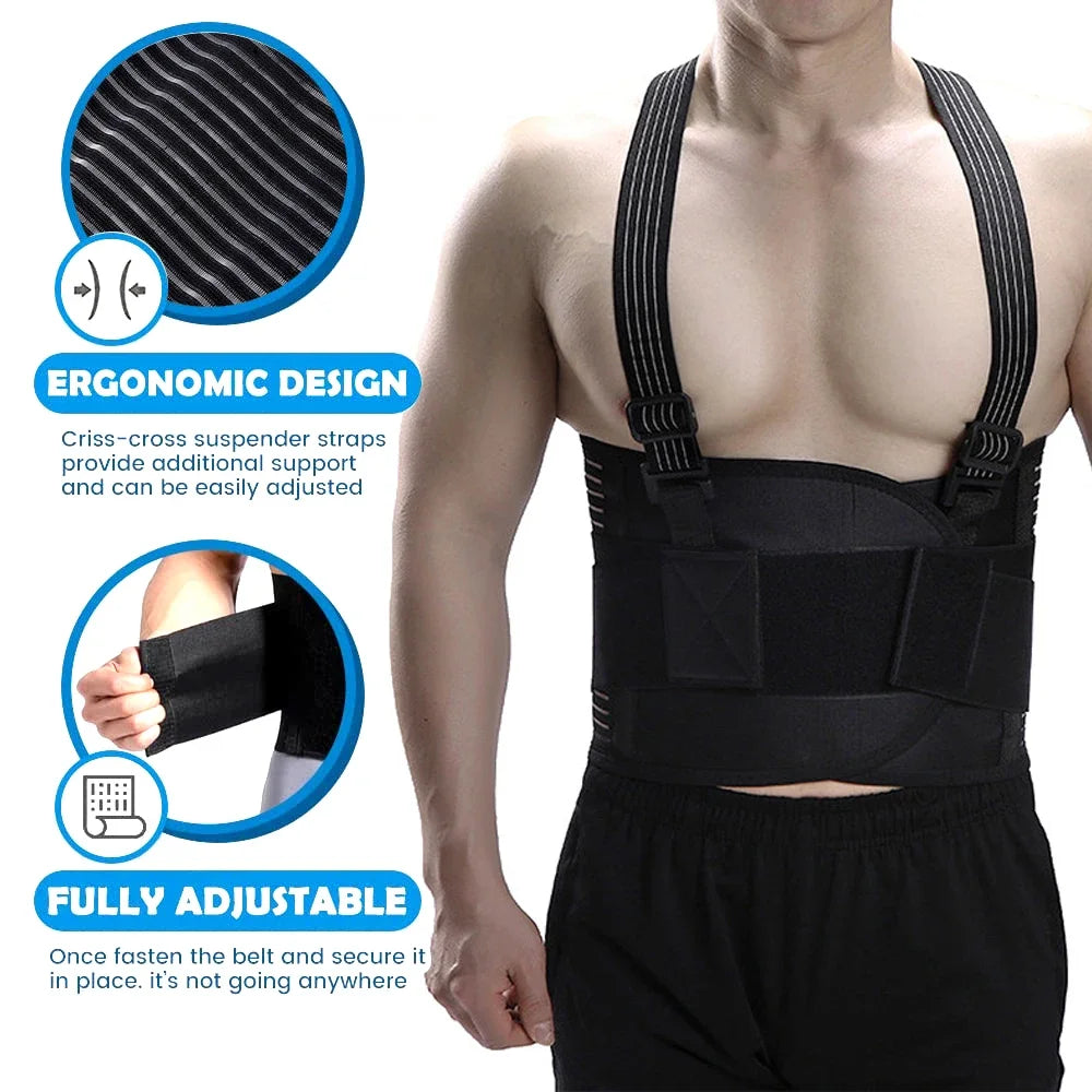 Adjustable Lumbar Back Support Belt with Suspenders
