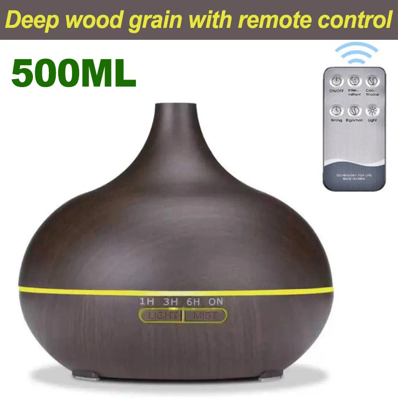500ML Wood Grain Aromatherapy Humidifier with LED Lights