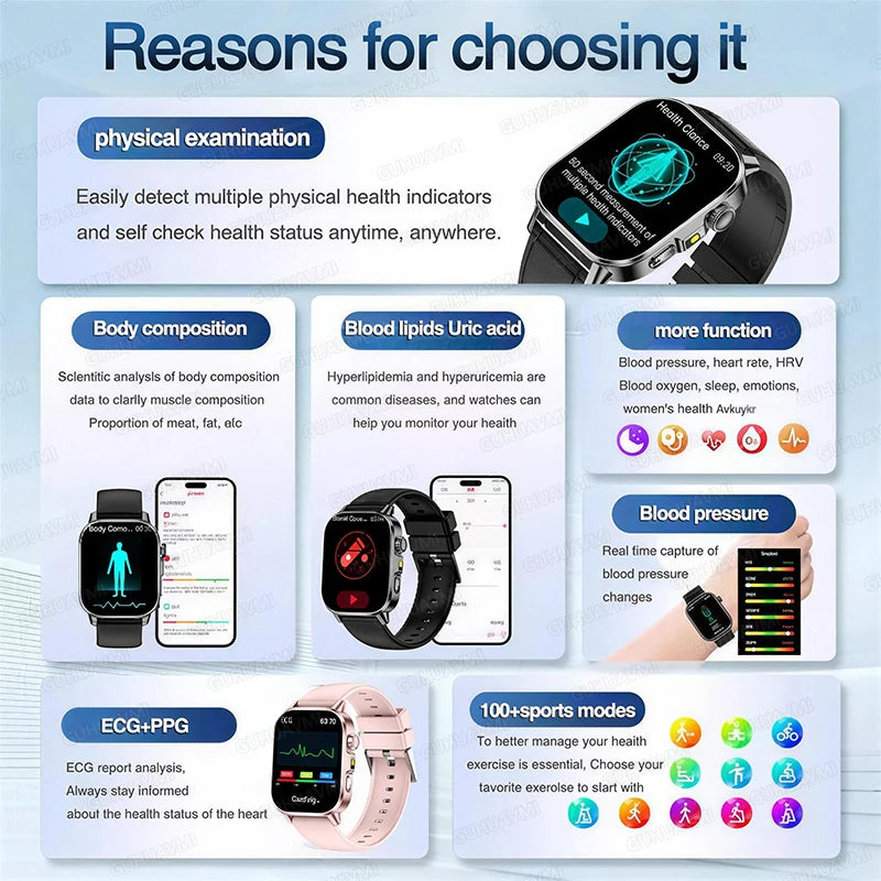 Men's ECG Bluetooth Calling Health Monitoring Smartwatch