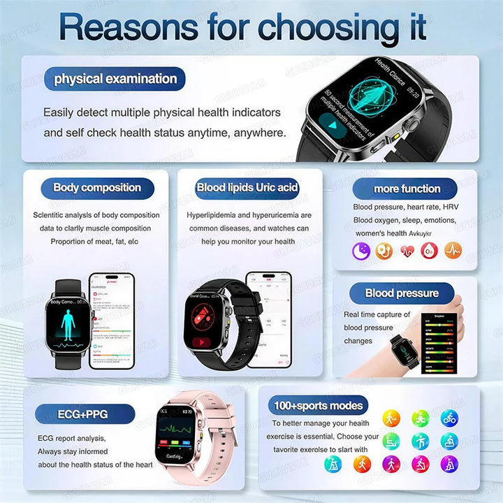 Men's ECG Bluetooth Calling Health Monitoring Smartwatch