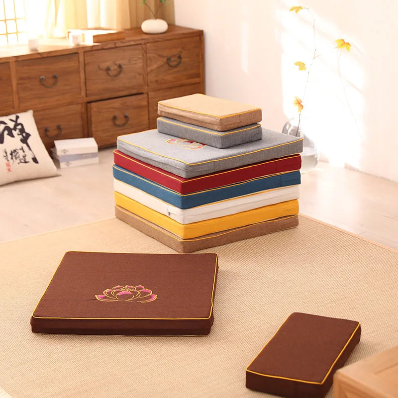 Thick Linen Zafu Meditation Cushion with Washable Cover