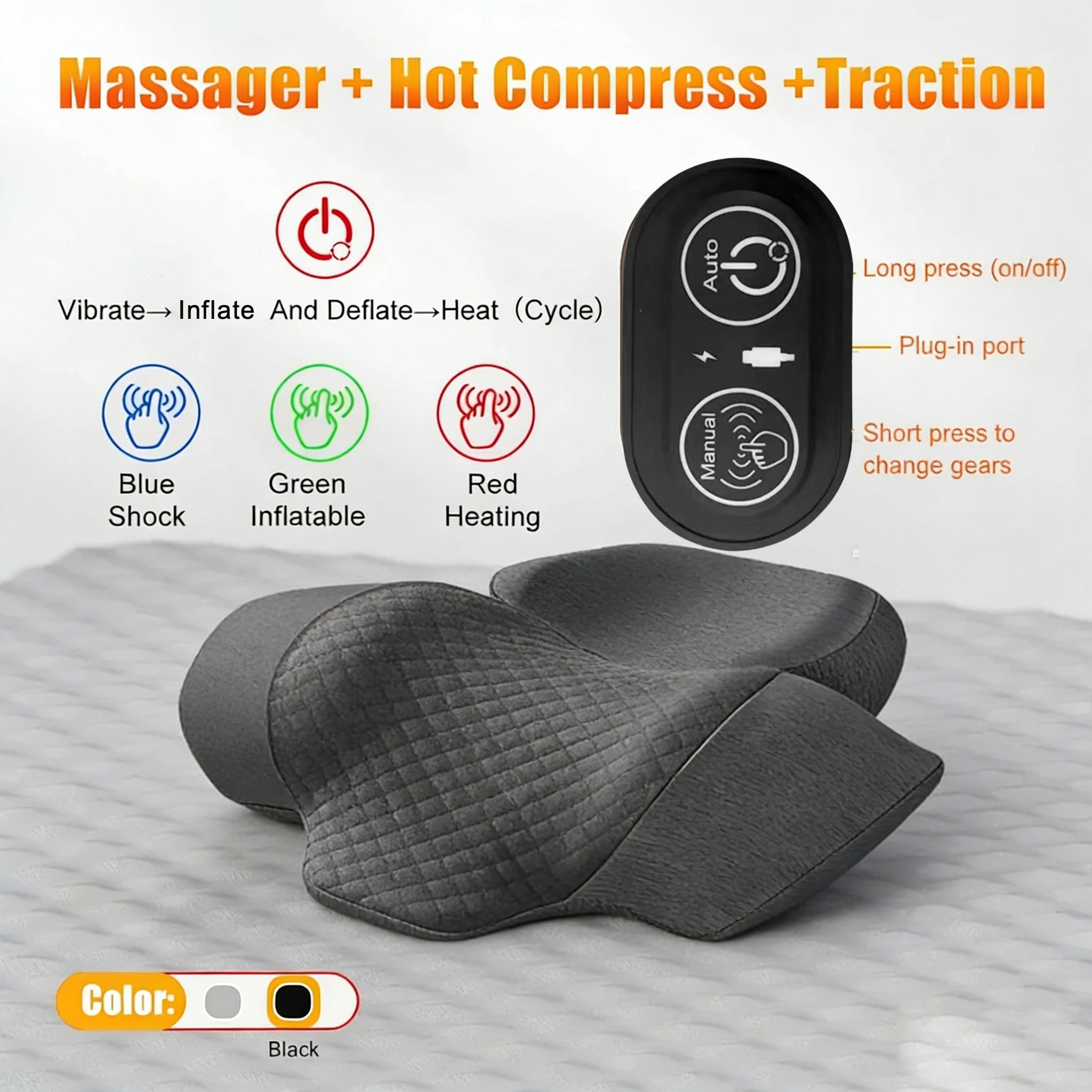 Electric Heated Neck Massager Pillow with Cervical Support