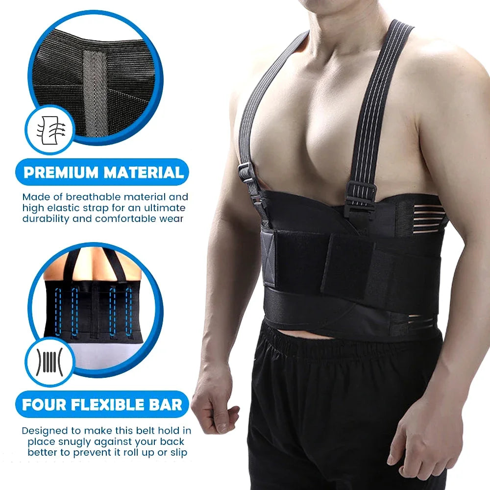 Adjustable Lumbar Back Support Belt with Suspenders