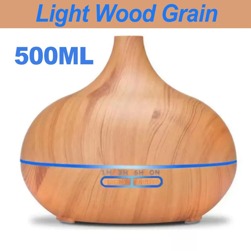 500ML Wood Grain Aromatherapy Humidifier with LED Lights