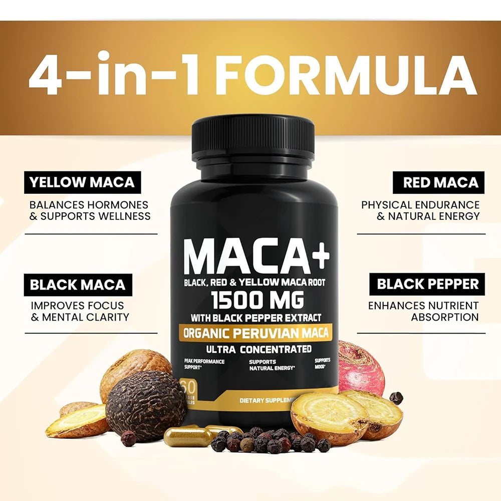 Organic Maca Root Powder Capsules with Peruvian Blend