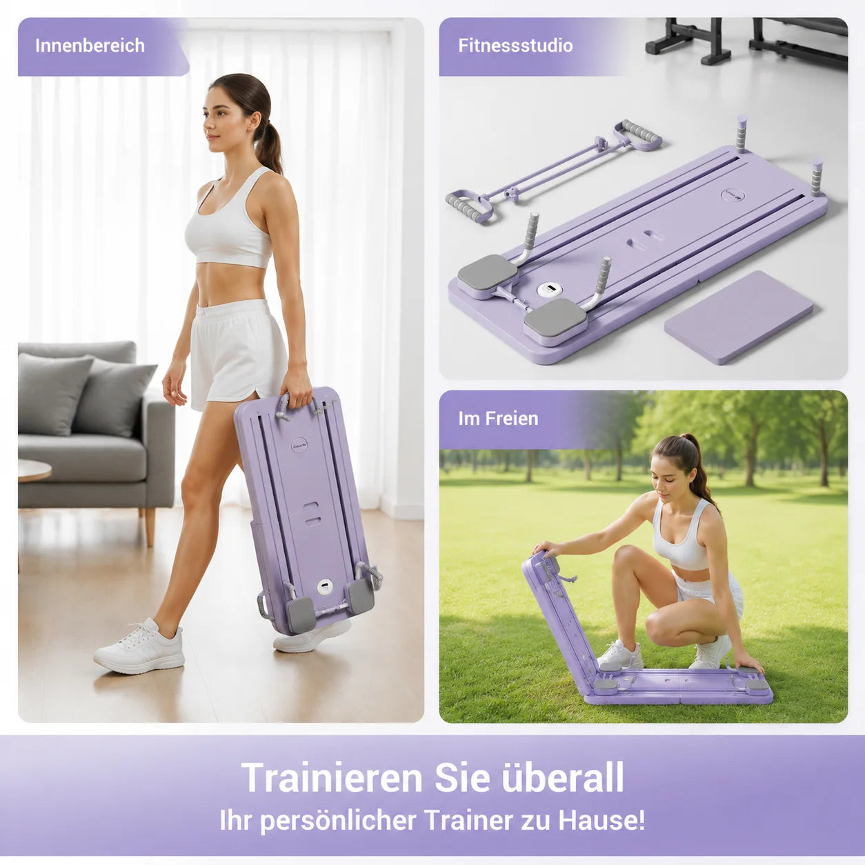 Multifunctional Pilates Board with Resistance Tubes