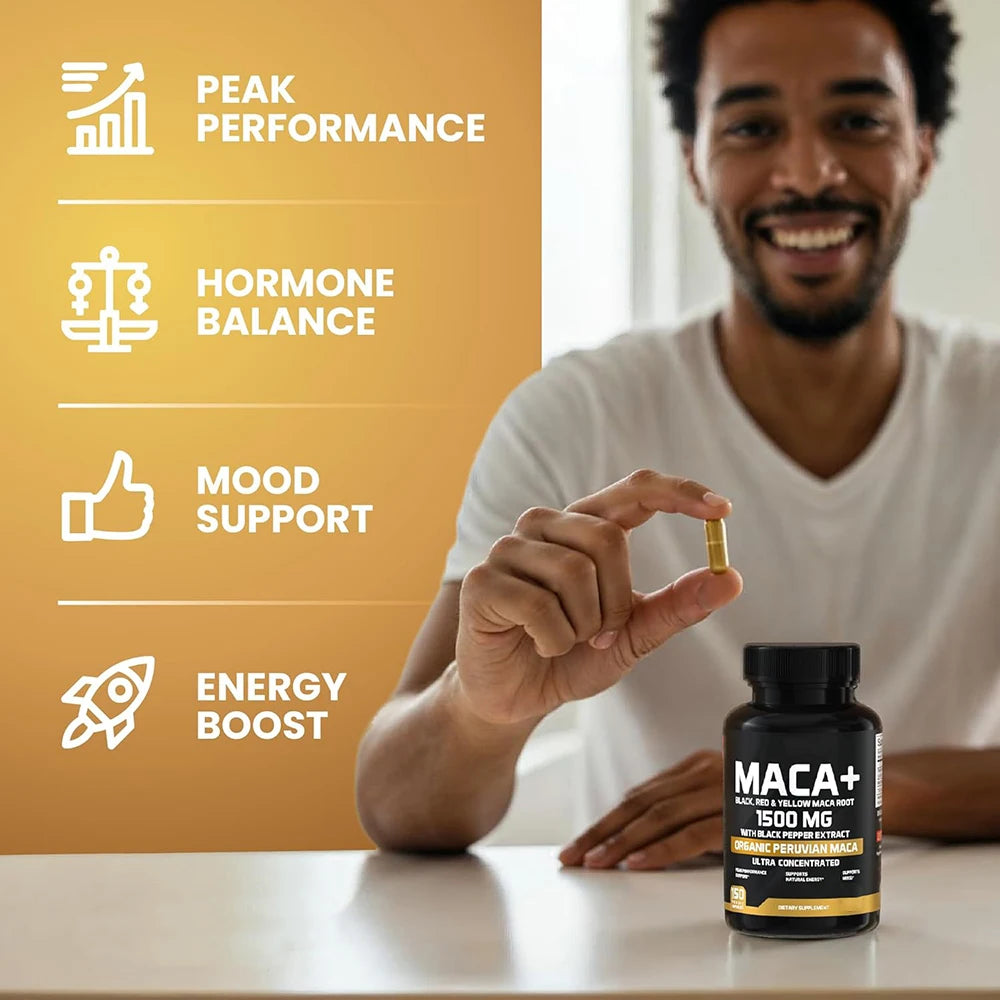 Organic Maca Root Powder Capsules with Peruvian Blend