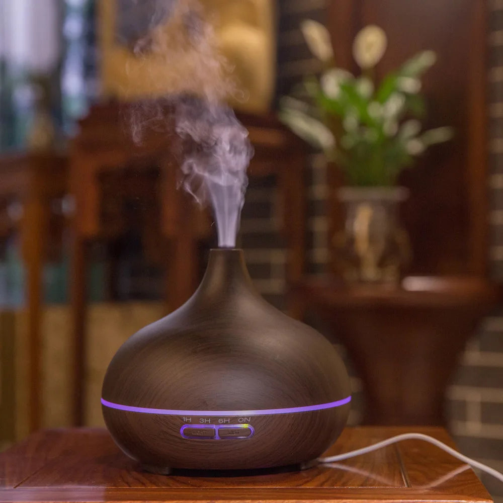 500ML Wood Grain Aromatherapy Humidifier with LED Lights
