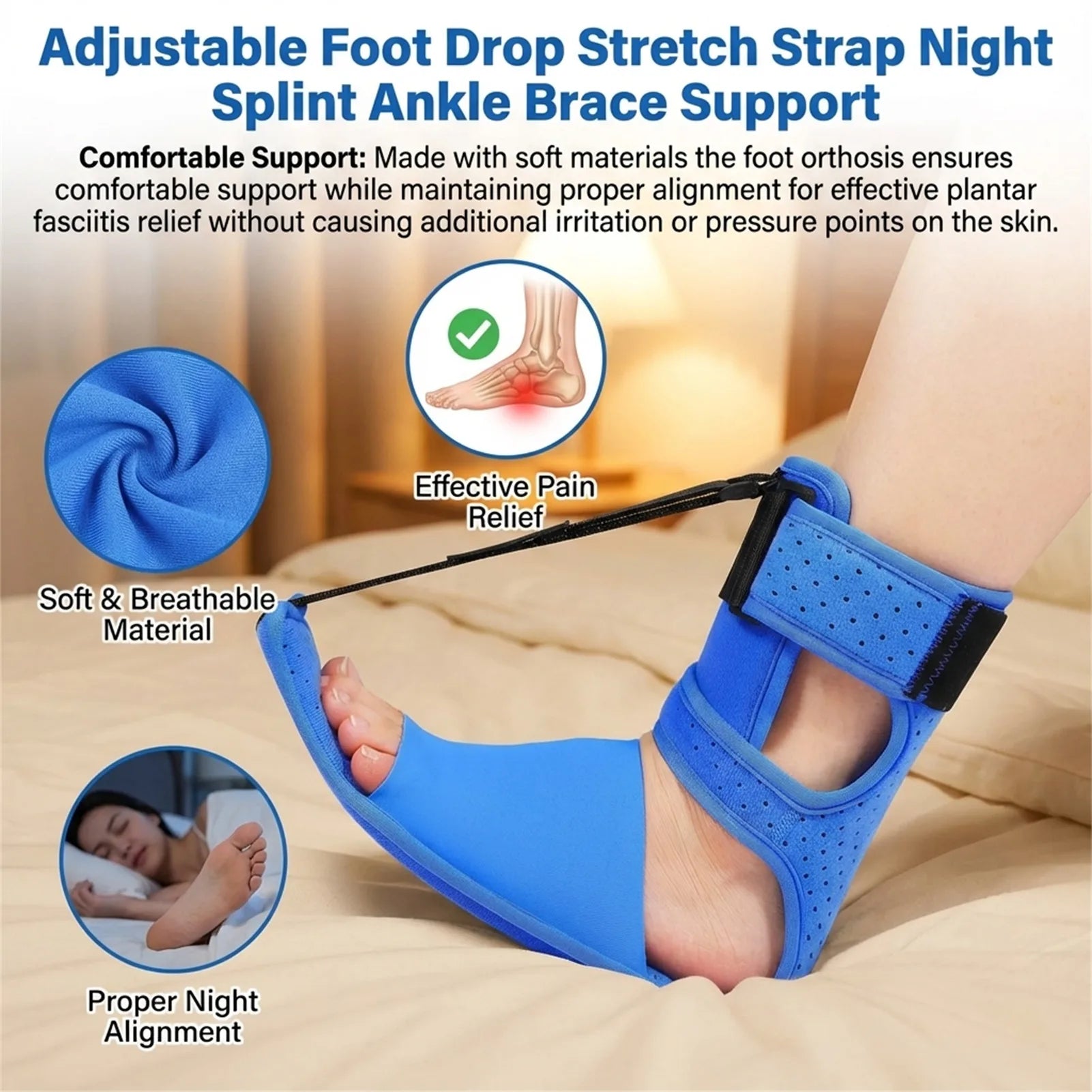 Adjustable Night Splint Ankle Brace Foot Support Strap