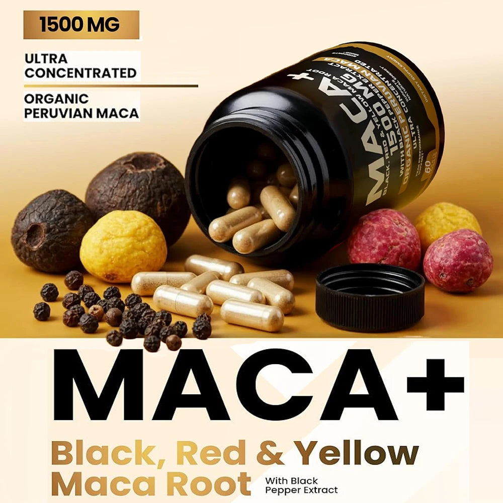 Organic Maca Root Powder Capsules with Peruvian Blend