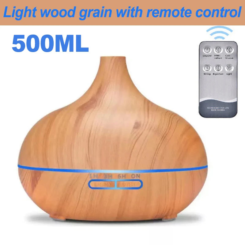 500ML Wood Grain Aromatherapy Humidifier with LED Lights