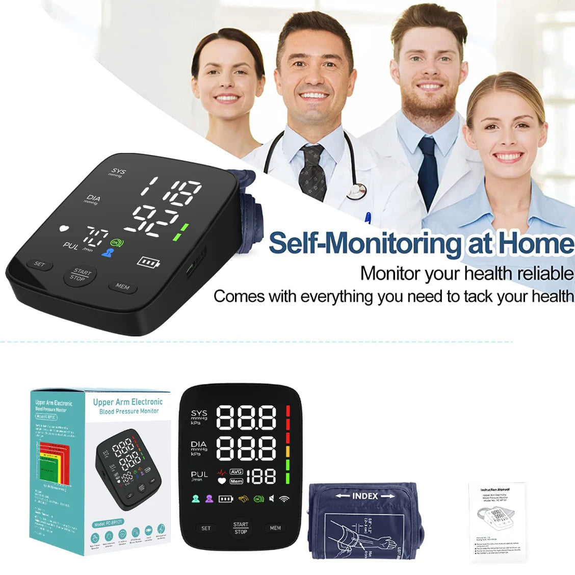 Automatic Upper Arm Blood Pressure Monitor with Backlight