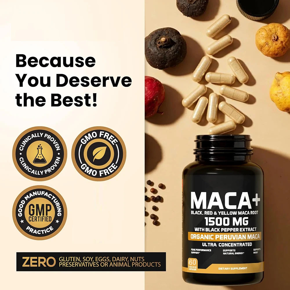 Organic Maca Root Powder Capsules with Peruvian Blend