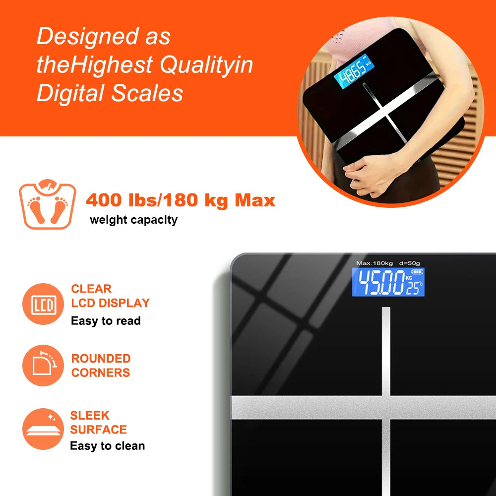 Digital Bathroom Scale with LCD Display 180kg Capacity